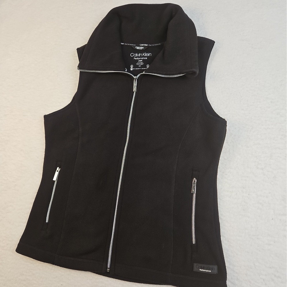 Calvin‎ Klein Performance Fleece Vest Womens Large Sleeveless High Collar Black